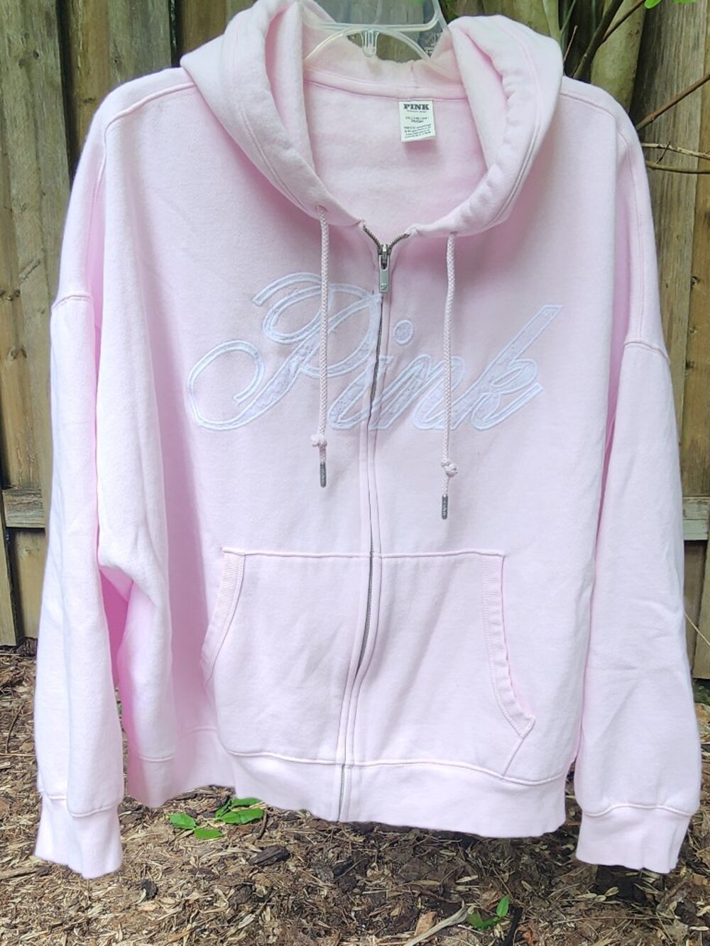 EUC Victoria's Secret PINK XXL zip up hoodie lightest pink with lace 💗